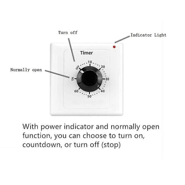 60 Minutters Timerbryter, AC 220V 15A Intelligent Mekanisk Nedtellingstimer Socket Tidsbryter 86 Panel Timer Kontrollknapp - Perfet