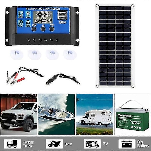 10W Solpanel Kit 12V 10A-60A Controller til Telefon RV Bil MP3 Udendørs Opladning-Perfekt with 40A Controller