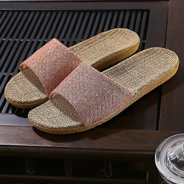 Par slippers i linned til hjemmet - tatami, trægulv, halm, rattan, sommer, skridsikker, indendørs - perfekt Rubber Red 35-36