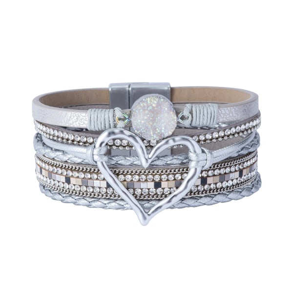 Magnetlås Boho Wrap Armband Läder Cuff Armband Pärlor Armband För Kvinnor Stapelbart Infinity Armband Smycken white