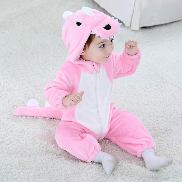 Småbørnsdinosaurkostume Sødt hættekostume til børn Halloween - Perfet 6 12 Months A Pink