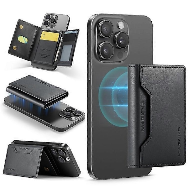 MAGKING K2 Stand Magnetisk Kortholder Kompatibel med MagSafe RFID Mobilpung - Perfekt Black