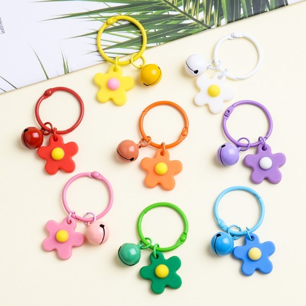 New Fashion Small Candy Flower Keychain For Women Girl Bell Key - Perfet White