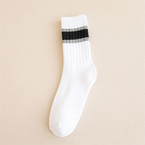 Vinter mænds mode stribede sokker Harajuku Retro Tykke Varm Mid - Perfet White