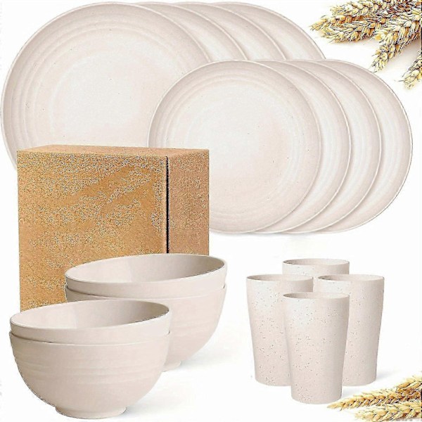 16 stk./sæt Ubrydelige Middagstallerkener, Supernal Hvedestrå Service Sæt, Tåler Mikrobølgeovn og Opvaskemaskine, Genanvendeligt Service, Sort-Perfet Beige 16-piece Set