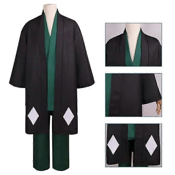 Kimono gave anime Bleach cosplay hat gul wig kostume Urahara Kisuke cosplay træsko uniform Halloween anime cosplay - perfekt M