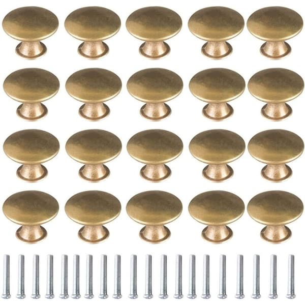 10x Børstet Guld Vintage Messing Dørknapper 30mm Runde Møbelhåndtag