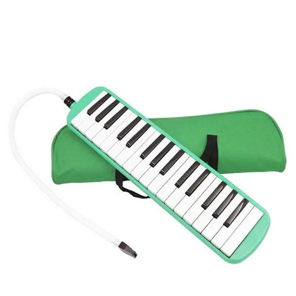32 Tangenter Melodica Instrument, Sopran Melodica Luft Piano Keyboard Pianica med 1 Blød Lang Slange, 1 Kort Mundstykke og Bæretaske - Perfekt Green