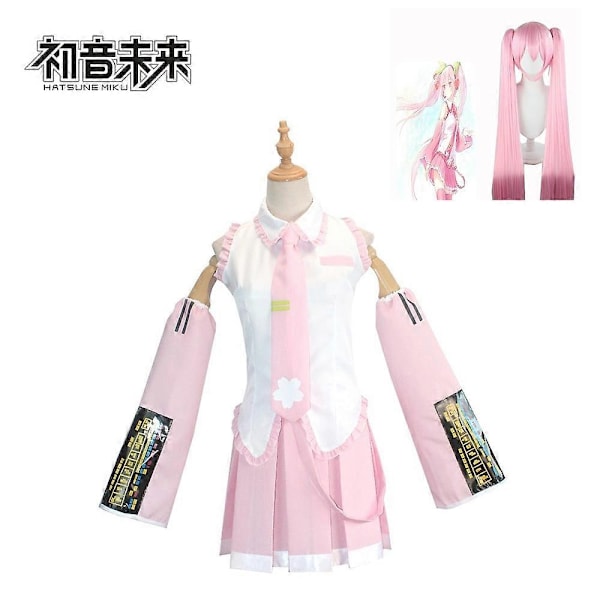 2024 Pink Miku Cosplay Kostume Performance Dragt Cos Suit Hatsune Miku Regulær C Dragt Paryk Cosplay Piger Forår Sakura Kirsebær Miku-Perfet Clothes with wig L