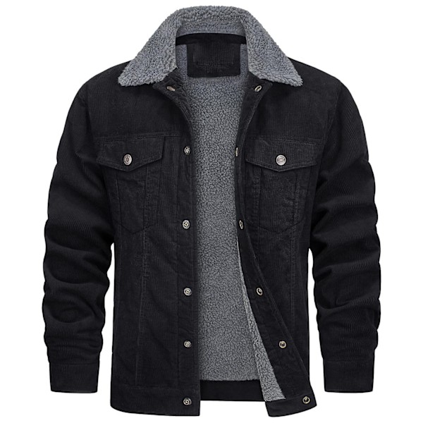 Men's Jacket 2023 New Corduroy Lapel Long Sleeve Plush Loose Casual Men's Jacket-Perfet black M