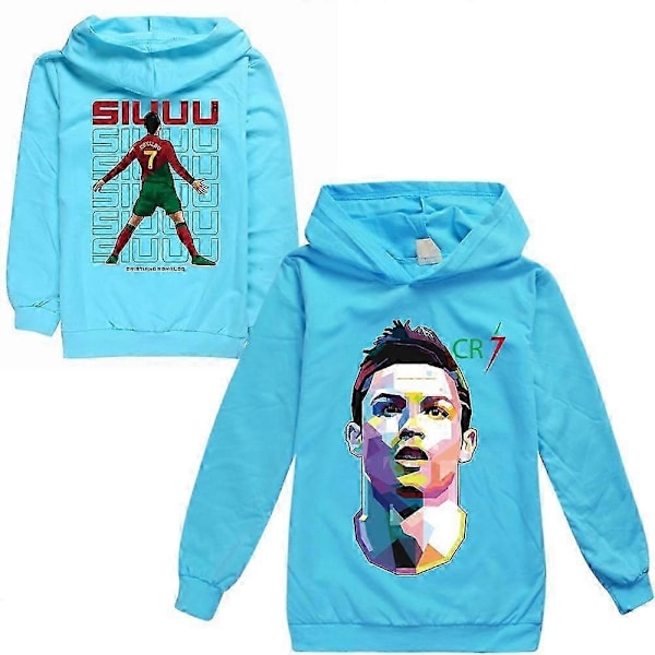 Cristiano Ronaldo Hoodie VM-tröja Nr 7 Julgåvor Fotbollsstjärna Hoodie Flickor Pojkar Huvtröja Pullover Toppar Barn Tonåringar - Perfekt sky blue 11-12years