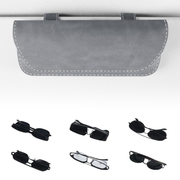 Solglasögonhållare för bil Solskydd, Glasögon Bil Visir Clips Förvaring Glasögon Organizer Case, PU Läder Glasögon Hållare- Perfet Gray