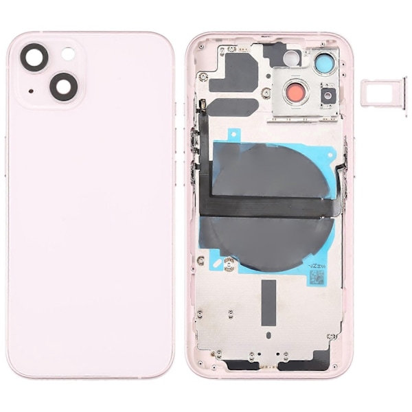 Yhteensopiva iPhone 13:n kanssa Akun takakansi sivunäppäimillä, korttikelkalla, virta- + äänenvoimakkuusjoustopiuhalla ja langattomalla latausmoduulilla - Täydellinen Pink