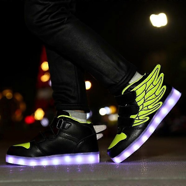 LED Lysende Hi-top Sko med Vinge USB Genopladelige Blinkende Sneakers til Småbørn Børn Drenge Piger - Perfekt Pink 34