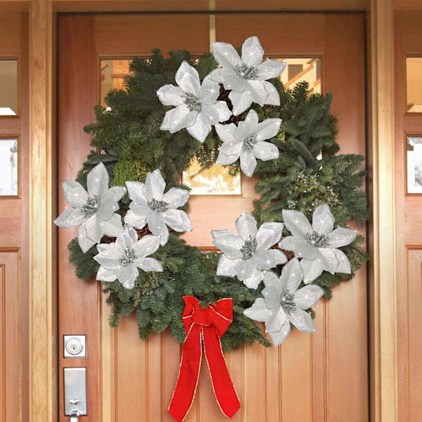 24 stycken 15cm julblomma julgransdekorationer - Perfet silver