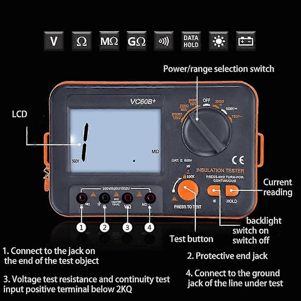 Megger Megohmmeter 250v 500v 1000v - Digital Isolasjonsresistans Tester - Perfekt