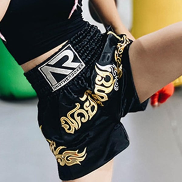 Boxningshorts Anti-friktion Muay Thai Kickboxningshorts för Män Banmo-Perfet Black S