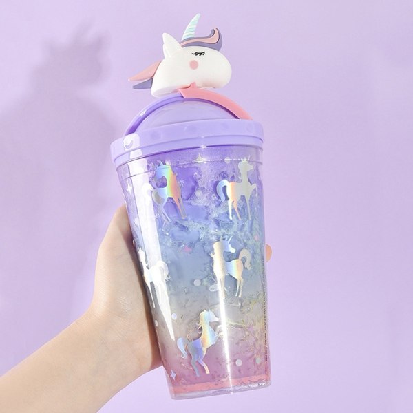 Unicorn Ice Cup Vannflaske Gradient Girl Heart e Straw Cup - Perfet Pink