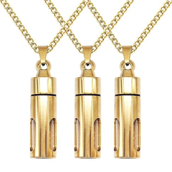 3 gyldne rustfrit stål minderør flaske væskeholder vedhæng halskæde - Perfet