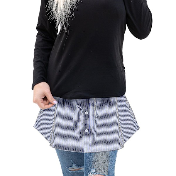Naisten Paita-Pidennin Säädettävä Kerroksittainen Teko-Yläosa Hemin Paita Puoli Pitkä Minihame (Monivärinen, XL) - Perfet Blue-White Stripes M
