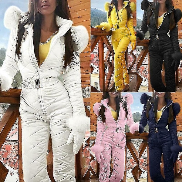 Dam vinter varm snödräkt utomhus sportbyxor skiddräkt vattentät jumpsuit-Perfet White L