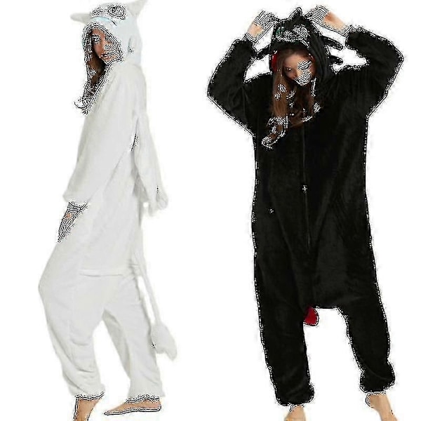 Hampaaton Lohikäärme Valkoinen Musta Bodysuit Aikuisten Unisex Flanelli Pyjama Anime Cosplay Puku Kouluttaa Yö Fury Pyjama - Täydellinen Black S  140*155cm