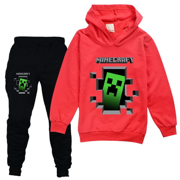 Treningsdress for barn Gutter Minecraft Hettegensere Sweatshirt Toppbukseantrekk - Perfet red 140cm