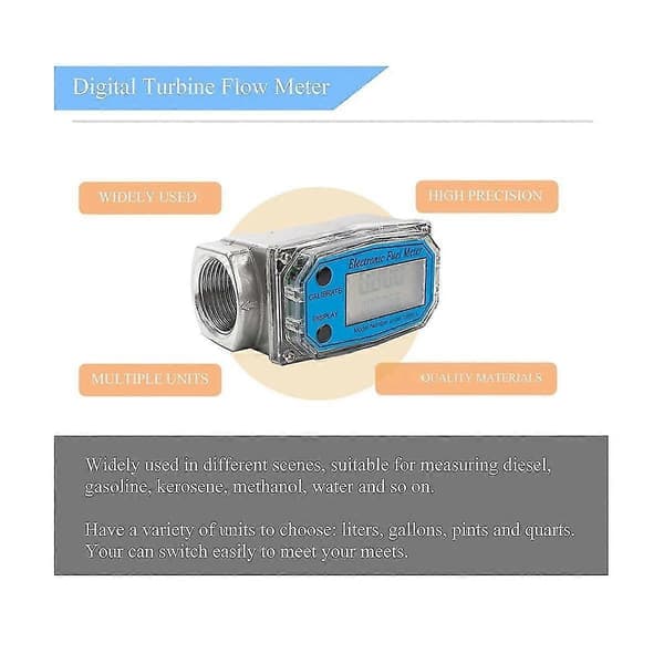 1 Tomme Digital Turbine Flow Meter, LCD Display Brændstof Vand Flow Meter, Flowmåler til Benzin Vand-Perfet
