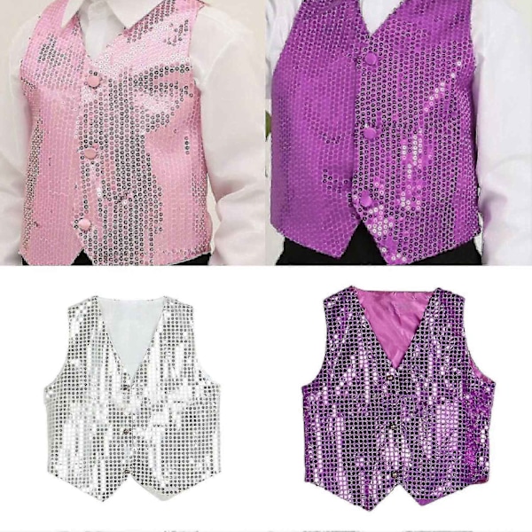 Festvest med Glimmer Unisex Farverige Børn Ærmeløs Sequin Vest - Perfekt Purple XL