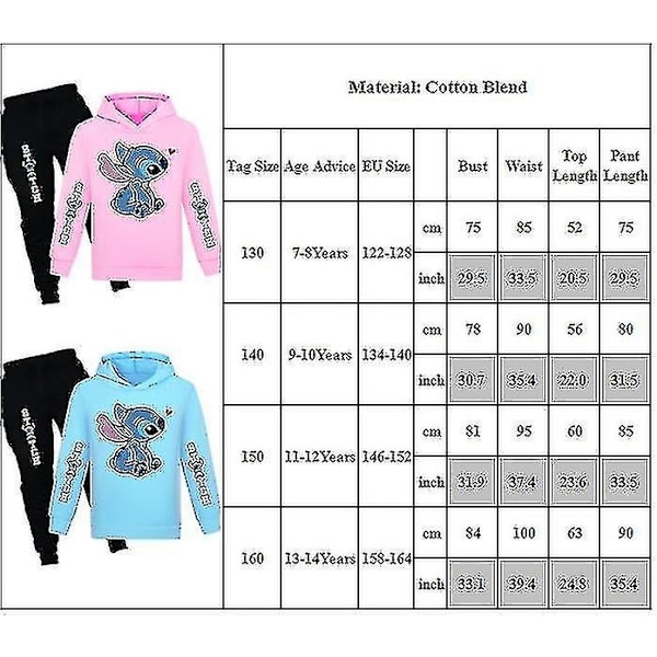 Lilo & Stitch Print Børnetøjssæt til Drenge og Piger - Casual Hoodie Sweatshirt og Joggingbukser - Aktivtøj - Sportswear - Perfekt Pink 7-8 Years