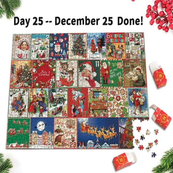 Julekrybbe adventskalenderpuslespil 2023 puslespil 24 dages nedtælling til julepuslespil Julelegetøj til børn gaver Christmas style 70x50cm