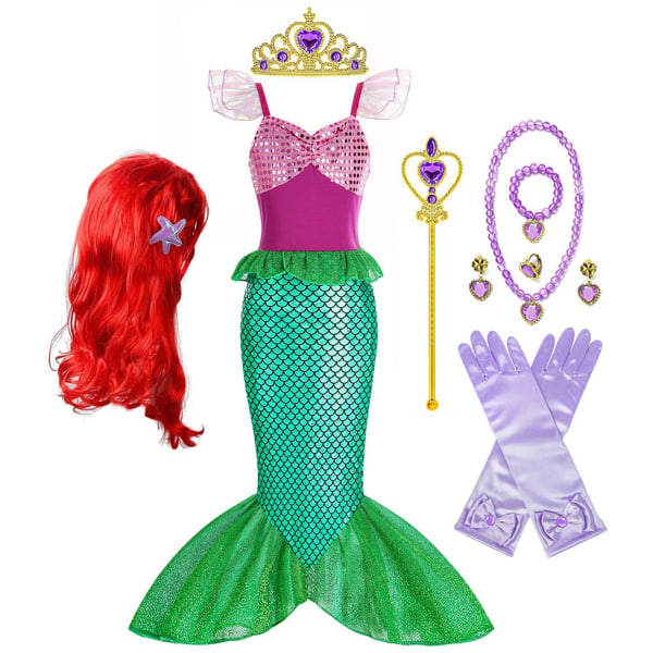 Little Girl Mermaid Costume Dress Up Barnefestkjole Cosplay Barn Julebursdagskostyme - Perfet 150cm