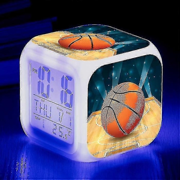 Basketbollväckarklocka 7 Färgförändring Multifunktionell Noctilucence Elektronisk Klocka Barn Väckarklocka för Tw-Perfet plum