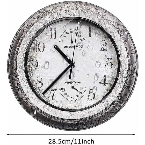 Udendørs vandtæt ur med termometer Hygrometer Metal vægur Stille, ikke tikkende batteridrevet ur til poolhave - Perfet gray