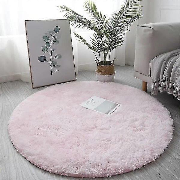 Plysj Rundt Teppe Matte Fluffy Hvite Tepper for Stue Myk Hjemmeinnredning Soverom Barnerom Dekor Salon Tykk Lug Teppe-Perfet Pink 100x100cm