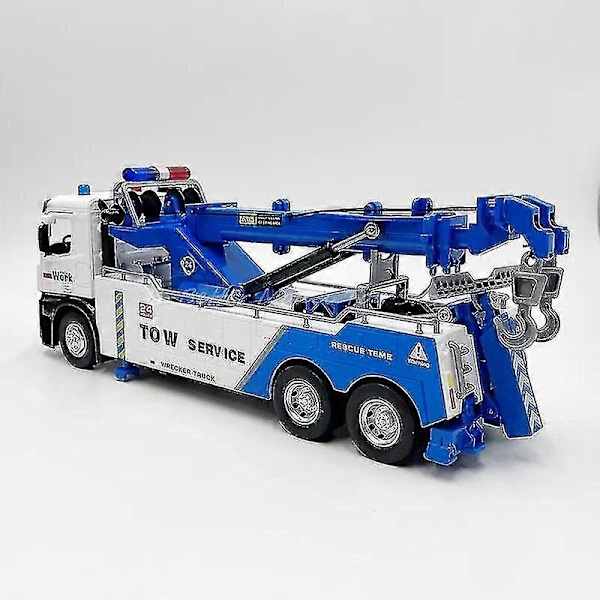 1:32 Painevalettu malliauto, suuri kaksoiskoukku liikenteen pelastusauto, pienoismalli äänellä ja valolla, iso-Perfet blue