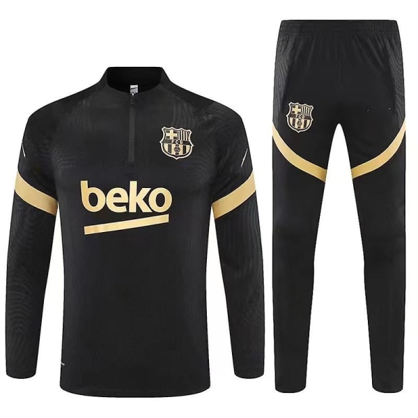 Fc Barcelona Black Jersey Set Långärmad fotbollsträningskläder - Perfet