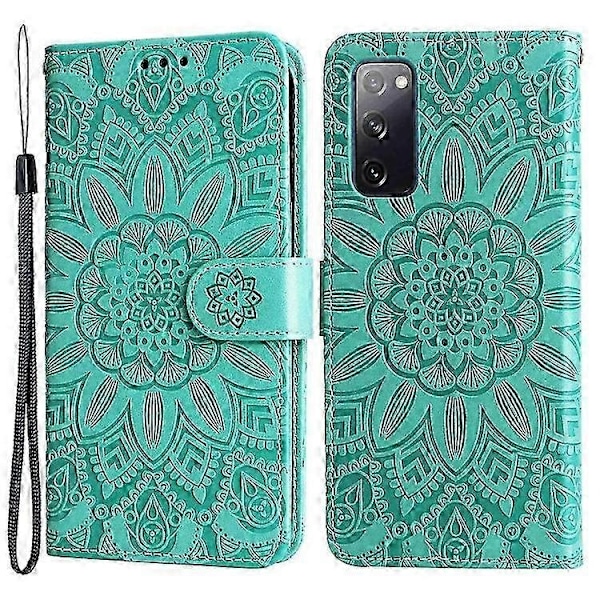 Kompatibel med Galaxy S20 FE / S20 FE 5G / S20 Lite Solros PU Läder Magnetiskt Plånboksfodral med Ställ - Perfekt Green