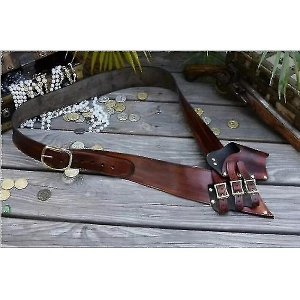 Medeltida Läder Axelrem Svärd Flintlås Pistolhölster Steampunk Riddare Piratdräkt Larp Cutlass Slida Grod Baldric-Perfet dark brown