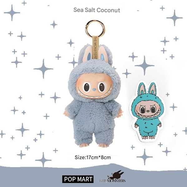 Pop Mart Labubu The Monsters – Spännande Macaron Plysch Nyckelring Serie (1 Blind Box, 17 cm) Item 1:Sea salt yeye
