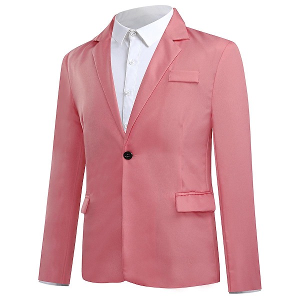 Mænds Business Casual Klassisk Hakket Lapel Dobbelt Slids Ensfarvet Enknaps Blazer - Perfekt Light Pink L