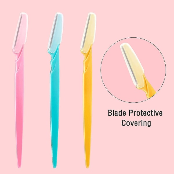 60 bitar Eyebrow Razor Shaper Trimmer Rakapparat Ansiktshyvel för kvinnor med cover (rosa, blå - Perfet