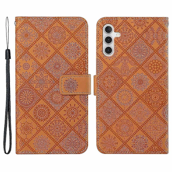 Kompatibel med Samsung Galaxy A25 5G (Global) (161.0 x 76.5 x 8.3mm) Lommebok Etui Lær+TPU Etnisk Stil Deksel - Perfekt Brown