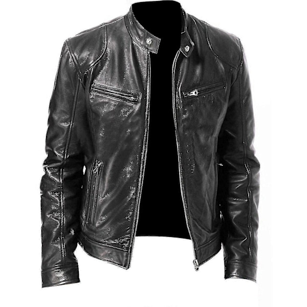 Herrar Casual Läderjacka Framficka med Blixtlås Vintage Ytterkläder för Arbetsresor Resa Outfit-Perfet Black 5XL