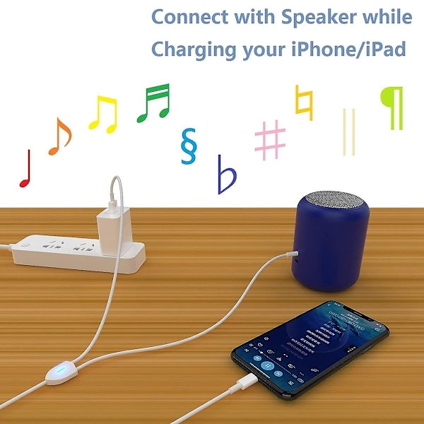 [Uppgraderad version] 2-i-1 ljudladdningskabel kompatibel med iPhone/iPad, kan ladda och spela musik samtidigt, stöder bil-perfekt