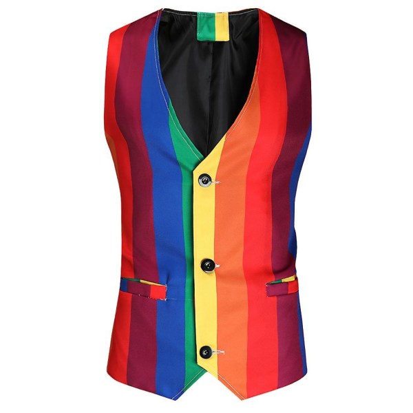 Allthemen Mens Casual Rainbow Stripes Slim Vest - Perfet S