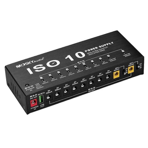 -10 Gitarr Effekt Pedal Strömförsörjning 10 Isolerade DC Utgångar/ 5V USB Utgång, Skydd Gitarr Tillbehör-Perfekt
