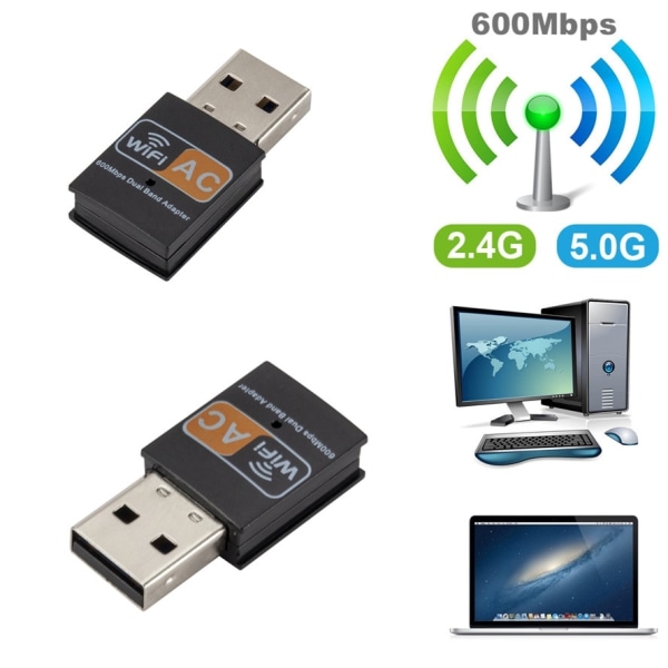 Dual Band USB Wifi-adapter 600 Mbps - Perfet