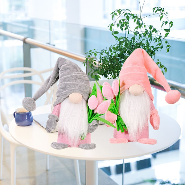 Mors dag ansiktslös docka prydnad Söt hållande tulpan Gnome Toy Kreativ skrivbordsinredning Bra present till mamma Gray Hat
