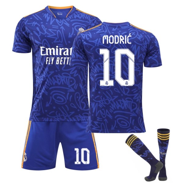 2022 Real Madrid Away Kongeblå Fodboldtrøje Modric No.10 Fodboldtrøje 3-delt sæt til børn Voksne zV - Perfet 26(140-150CM)